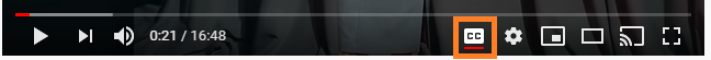 Closed caption button inside of the video control menu options.